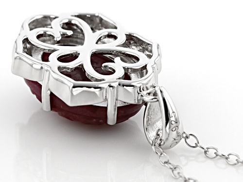 14x10mm Oval Carved Indian Ruby and .12ctw White Zircon Rhodium Over Silver Pendant With Chain