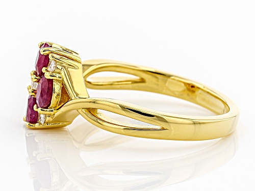 .85ctw Oval Burmese Ruby With Round White Diamond Accent 18k Yellow Gold Over Silver Ring - Size 9