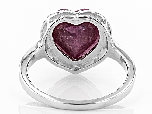 2.95ct Heart Shape Indian Ruby Solitaire Rhodium Over Sterling Silver Ring - Size 10