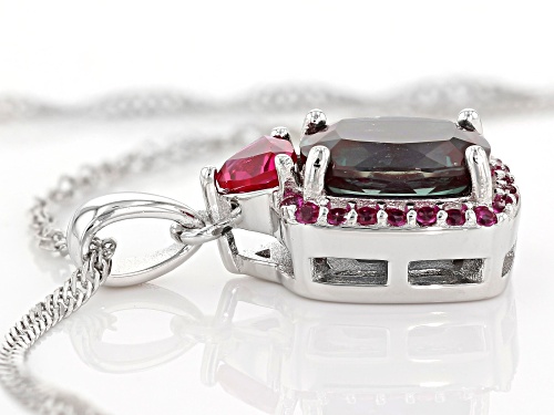 2.30ct Lab Created Alexandrite & .46ctw Lab Created Ruby Rhodium Over Silver Pendant With Chain