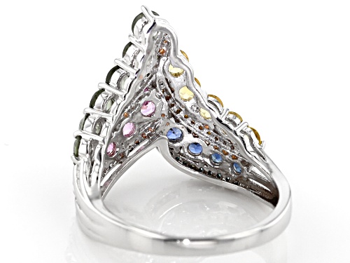 1.64ctw Multi-Sapphire with .12ctw Multi-color Diamond Accent Rhodium Over Silver Chevron Ring - Size 6