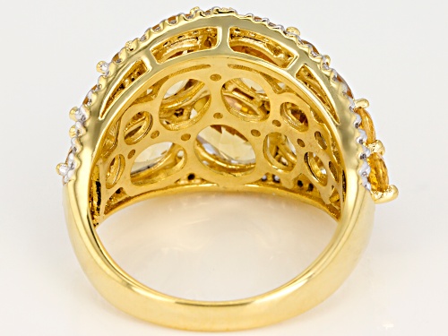 6.35CTW OVAL AND ROUND BRAZILIAN CITRINE WITH .32CTW WHITE ZIRCON 18K YELLOW GOLD OVER SILVER RING - Size 7