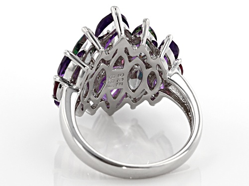 2.44ctw Amethyst With 2.07ctw Mystic Fire® Green Topaz & .66ctw Rhodolite Rhodium Over Silver Ring - Size 7
