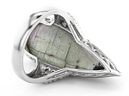 30x12mm LABRADORITE WITH 0.31ctw WHITE ZIRCON RHODIUM OVER STERLING SILVER RING - Size 7