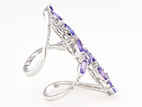 2.71ctw Marquise Tanzanite and 0.65ctw White Zircon Rhodium Over Silver Ring - Size 6