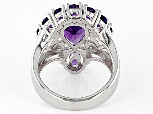 2.92ctw Pear Shape African Amethyst Rhodium Over Sterling Silver Ring - Size 8