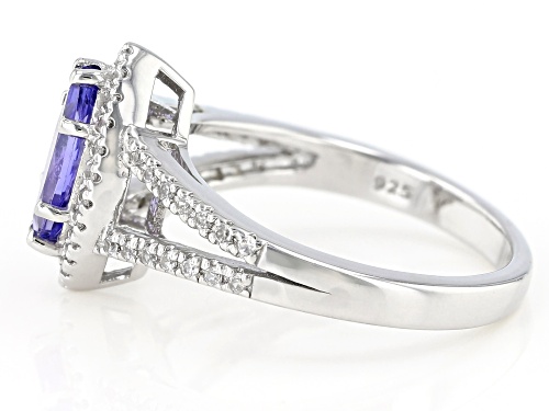 .96CT MARQUISE TANZANITE WITH .30CTW ROUND WHITE ZIRCON RHODIUM OVER SILVER RING - Size 9