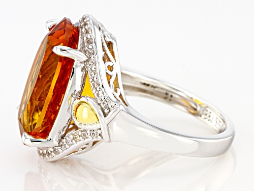 8.92ct Oval Citrine and .51ctw Zircon Rhodium & 18k Gold Over Sterling Silver Ring - Size 8