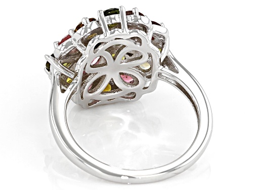 1.87ctw Multi-Tourmaline With  0.02ctw Champagne Diamond Accent Rhodium Over Sterling Silver Ring - Size 8