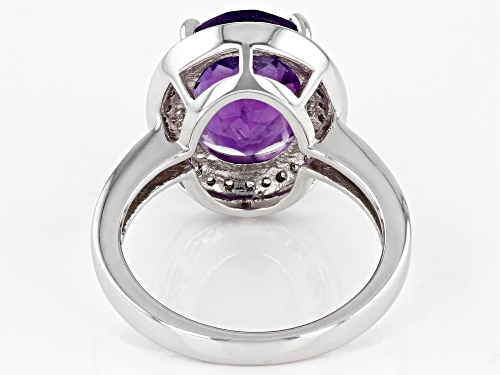 4.90ct Oval Checkerboard Cut African Amethyst and .30ctw Zircon Rhodium Over Silver Halo Ring - Size 8