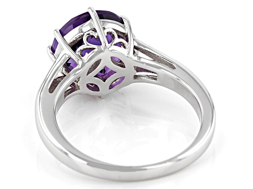 3.08ct Round African Amethyst Rhodium Over Sterling Silver Ring - Size 7