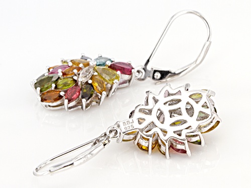 1.99ctw Marquise and 1.36ctw Pear Shape Multi-Tourmaline Rhodium Over Silver Cluster Earrings