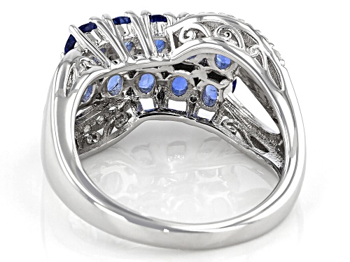 1.68ctw Oval Blue Kyanite with .27ctw Round White Zircon Rhodium Over Sterling Silver ring - Size 8