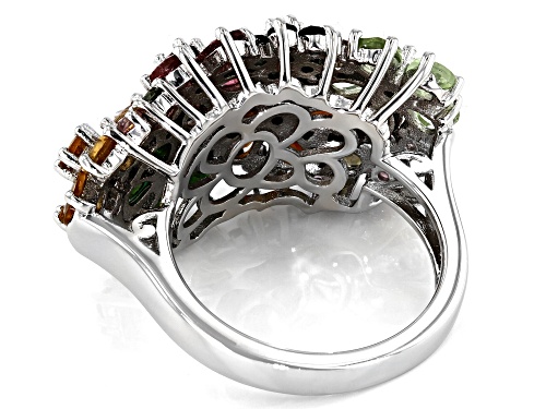3.25ctw Pear Shape and .90ctw Round Multi-Tourmaline Rhodium Over Sterling Silver Ring - Size 7
