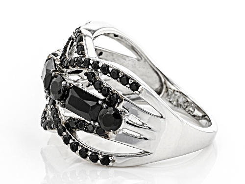2.30ctw Rectangular Octagonal and Round Black Spinel Rhodium Over Sterling Silver Band Ring - Size 7
