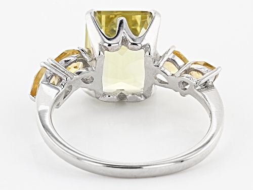 3.16ct Emerald Cut Apatite with .44ctw Pear Shape Citrine Rhodium Over Silver Ring - Size 8