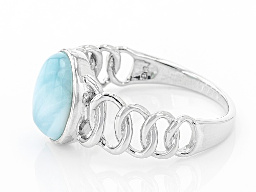 10x8mm Oval Cabochon Larimar Rhodium Over Sterling Silver Solitaire Ring - Size 6