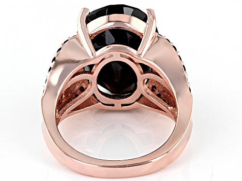 14.02CT OVAL,.48CTW ROUND BLACK SPINEL 18K ROSE GOLD OVER STERLING SILVER RING - Size 8