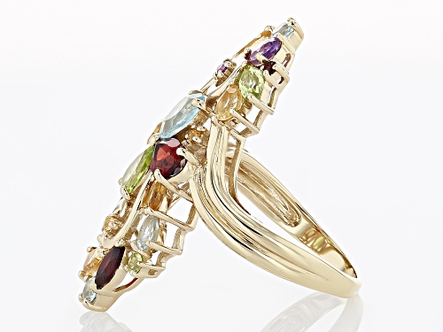 3.79ctw Mixed Shapes Multi-Gemstone 18k Yellow Gold Over Sterling Silver Cluster Ring - Size 7