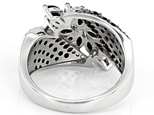 1.45ctw Marquise and Round Black Spinel With .28ctw White Zircon Rhodium Over Sterling Silver Ring - Size 6