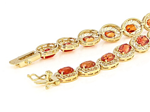 16.72ctw oval lab created sunset sapphire 18K yellow gold over sterling silver tennis bracelet. - Size 8