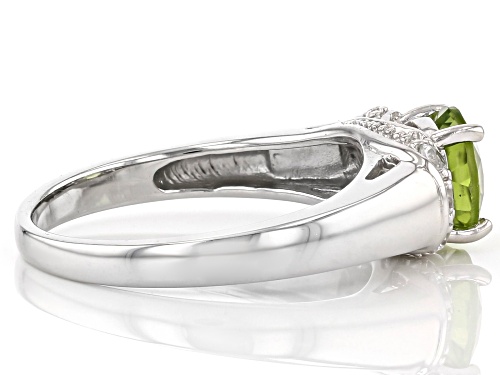 1.52ct Round Manchurian peridot™ with .28ctw round white zircon rhodium over sterling silver ring - Size 10