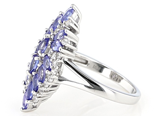 1.20ctw Marquise & Pear Shape Tanzanite With .49ctw Zircon Rhodium Over Silver Cluster Ring - Size 8