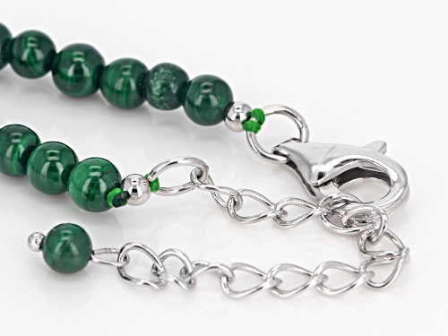 4-9mm Round Malachite Sterling Silver Graduated Bead Necklace