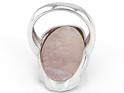 27x14mm Oval Cabochon Rose Quartz and 0.29ctw Raspberry Color Rhodolite Rhodium Over Silver Ring - Size 9