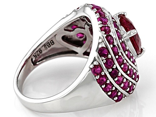 4.54ctw Lab Created Ruby Rhodium Over Sterling Silver Ring - Size 7