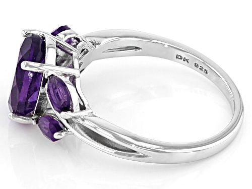 1.96ct Oval And 0.48ctw Marquise African Amethyst Rhodium Over Sterling Silver Ring - Size 6