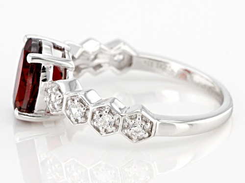 1.78ct Oval Red Garnet and .04ctw Round White Zircon Rhodium Over Sterling Silver Ring - Size 8