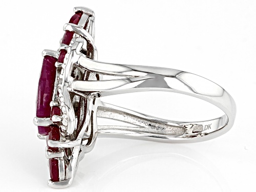 4.56ctw Mixed Shapes Indian Ruby With 0.01ctw Diamond Accent Rhodium Over Sterling Silver Ring - Size 7