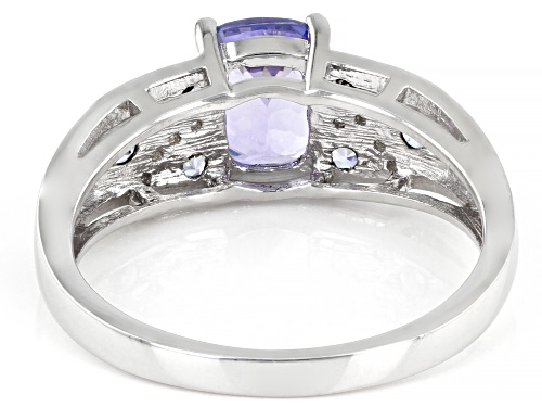 1.37ctw Rectangular Cushion And Round Tanzanite With .07ctw Round White Zircon Sterling Silver Ring - Size 11