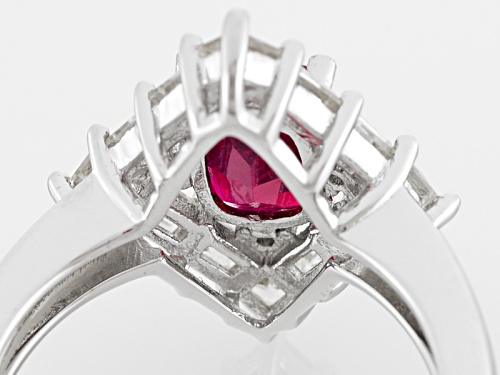 1.72ct Rectangular Cushion Mahaleo® Ruby And 1.24ctw Mixed White Zircon Sterling Silver Ring - Size 8