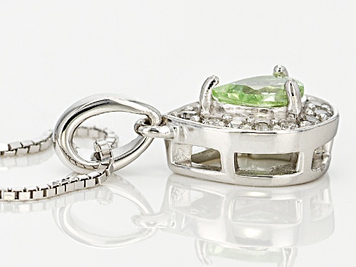 .29ct Pear Shape Mint Tsavorite With .22ctw Round White Zircon Sterling Silver Pendant With Chain