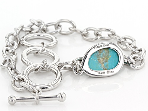 Fancy Cut Cabochon Turquoise Charm And Sterling Silver Bracelet - Size 8