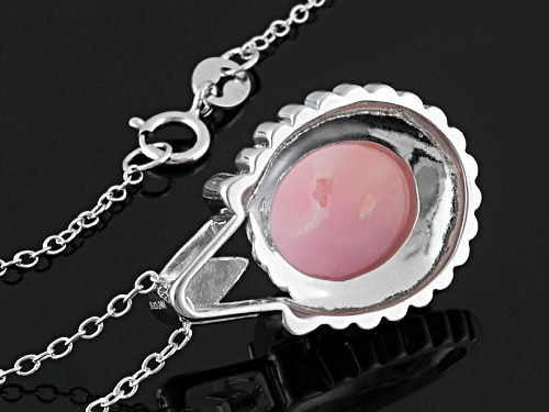 12x10mm Oval Cabochon Peruvian Pink Opal Sterling Silver Solitaire Pendant With Chain