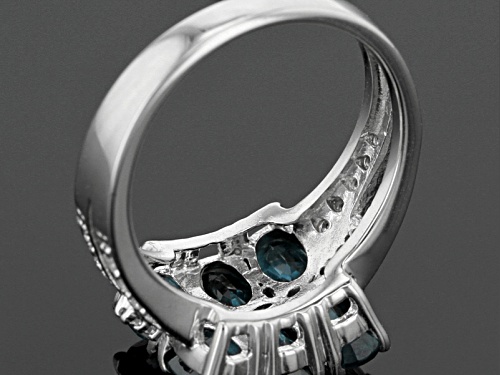 3.00ctw Oval Teal Chromium Kyanite And .46ctw Round White Zircon Sterling Silver Ring - Size 12