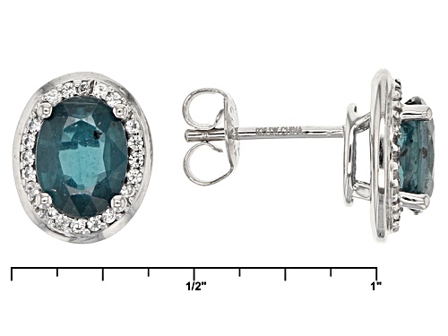 2.70ctw Oval Teal Chromium Kyanite And .30ctw Round White Zircon Sterling Silver Stud Earrings