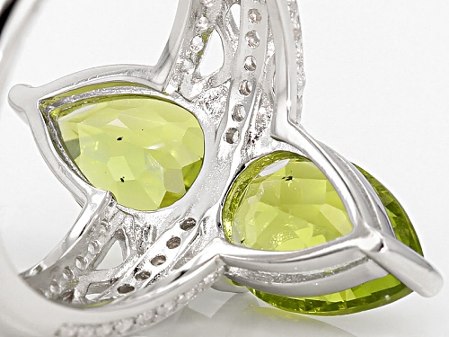 3.40ctw Pear Shape Manchurian Peridot™ And .32ctw Round White Zircon Sterling Silver 2-Stone Ring - Size 8
