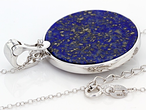 25mm Round Cabochon Lapis Lazuli Sterling Silver Bird Enhancer With Chain