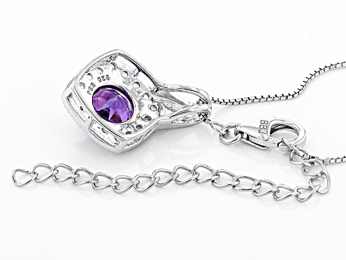 1.70ct Round Uruguayan Amethyst And .80ctw Round White Zircon Sterling Silver Pendant With Chain