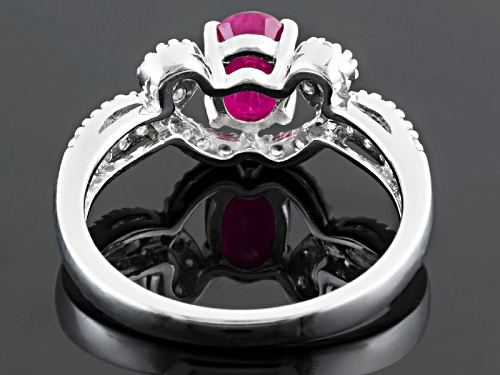 .85ct Oval Ruby And .22ctw Round White Zircon Sterling Silver Ring - Size 12