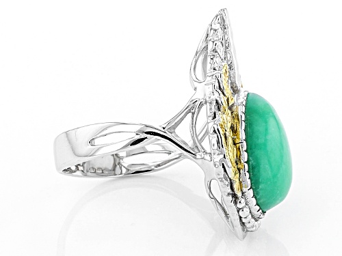 14x10mm Pear Shape Chrysoprase Two-Tone Sterling Silver Ring - Size 6