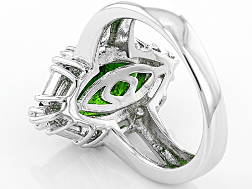 2.47ct Marquise Russian Chrome Diopside With 1.32ctw Baguette And Round White Zircon Silver Ring - Size 12