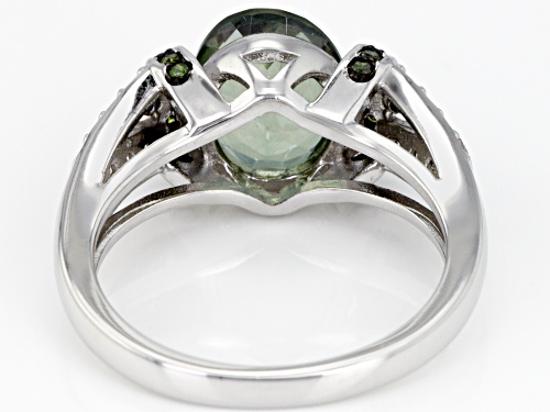 1.95ct Green Labradorite With .34ctw White Zircon And .10ctw Green Diamond Sterling Silver Ring - Size 12