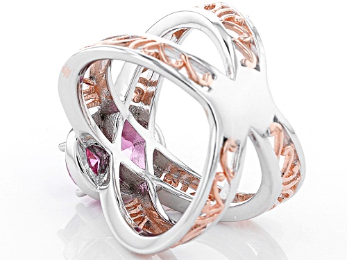 1.52ct Oval Pink Danburite And .14ctw Round White Zircon Rose Two-Tone Sterling Silver Ring - Size 8