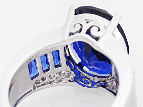 6.50ctw Lab Created Blue Spinel And White Zircon Rhodium Over Sterling Silver Ring - Size 7