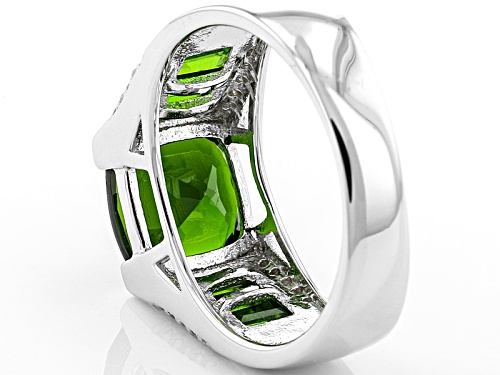 2.53ctw Square Cushion And Baguette Russian Chrome Diopside With .12ctw White Zircon Silver Ring - Size 4